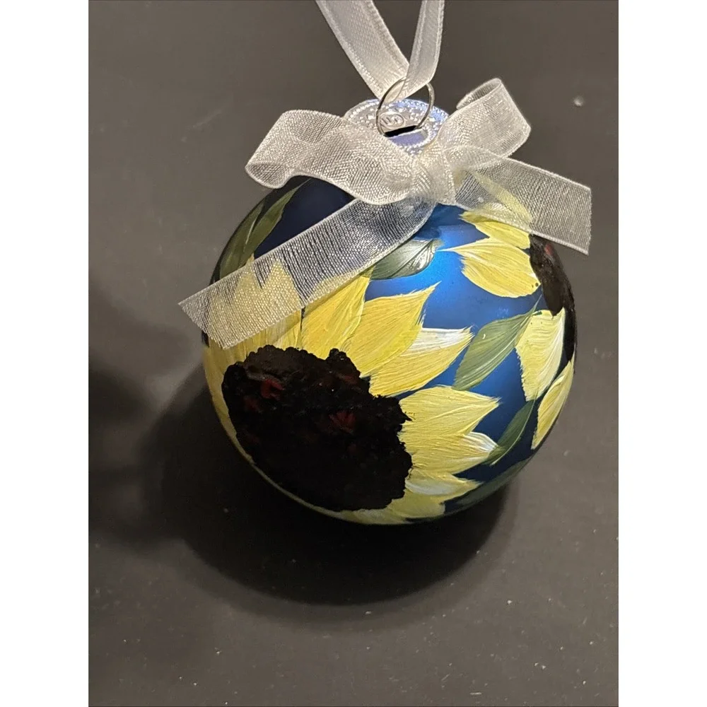 Lot of 5 Hand Painted Glass Sunflower Christmas Ornaments Thanksgiving Holidays